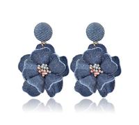 coadipress Boho Denim Camellia Flower Dangle Earrings for Women Exaggerated Big Layered Tiered Blossom Floral Drop Long Earring Chic Statement Earrings Wedding Bridal Jewelry Gifts, L, Denim Metal, No