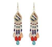 coadipress Boho Long Beaded Tassel Earrings Teardrop Multi Beaded Dangle Drop Earring Native Crystal Handmade Water Drop Beaded Tassel Earrings Bohemian Jewelry Beach Earrings For Women, Zinc, No