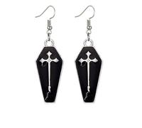 coadipress Coffin Shaped Earrings for Women Silver Gothic Skull Head Earrings Halloween Punk Cross Earrings Spooky Coffin Earrings Embossed Skull Center on Enamel Black Backround Earrings Fashion