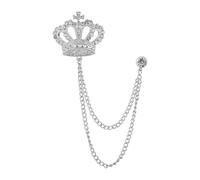 coadipress Crown With Hanging Chain Brooch for Women Men Elegant Gentlemen Gold Silver Crystal Crown Lapel Pin Vintage Rhinestone Wedding Brooch Suit Shirt Pin Accessories, Middle, Alloy Steel, cubic