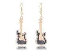coadipress Dainty Music Guitar Earrings for Women Cubic Zirconia Crystal Faux Pearl Rock Instrument Dangling Earring Exquisite Musician Jewelry Gifts, Extra large, Alloy Steel, No Gemstone