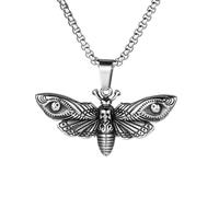 coadipress Death Head Moth Necklace Gothic Skull Head Necklace Goth Luna Moth Skull Necklace Dead Moth Head Insect Animal Pendant Necklace Witch Jewelry for Men Women, Stainless Steel, No Gemstone