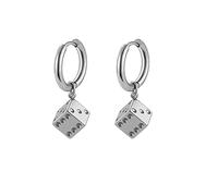 coadipress Dice Earrings for Women Cool 3D Stainless Steel Dice Dangle Drop Huggie Hoop Earrings Silver Cube Earrings Hip Hop Dice Earrings Gambling Casino Jewelry Gift, Stainless Steel, No Gemstone