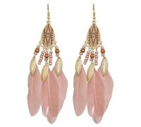 coadipress Faux Feather Earrings for Women Ethnic Retro Bohemian Feather Earrings Engraved Flower Pattern Round Geometric Drop Earrings Handmade Vintage Multicolor Tassel Feather Round Bead Earrings
