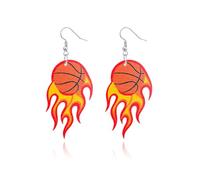 coadipress Flames Baseball Soccer Volleyball Basketball Rugby Earrings for Women Wood Fire Flame Sport Balls Earrings Handmade Sports Game Ball Wooden Drop Earrings European Fans Players Jewelry Gifts