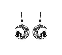coadipress Gothic Black Moon Cat Earrings for Women Cute Cartoon Animal Cat Moon Earrings Vintage Punk Hollow Moon Cat Earrings Fashion Halloween Jewelry Gifts, Zinc, No Gemstone