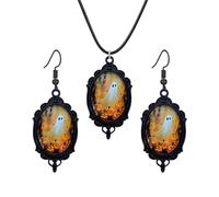 coadipress Gothic Ghost Earrings Necklace Set for Women Vintage Crystal Glass Ghost Cameo Pendant Necklace Cute Goth Ghost Earring Punk Mystic Halloween Jewelry, Middle, Crystal Glass Metal Alloy, No