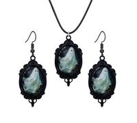 coadipress Gothic Ghost Earrings Necklace Set for Women Vintage Crystal Glass Ghost Cameo Pendant Necklace Cute Goth Ghost Earring Punk Mystic Halloween Jewelry, Middle, Crystal Glass Metal Alloy, No