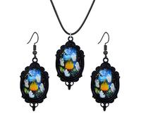 coadipress Gothic Ghost Earrings Necklace Set for Women Vintage Crystal Glass Ghost Cameo Pendant Necklace Cute Goth Ghost Earring Punk Mystic Halloween Jewelry, Middle, Crystal Glass Metal Alloy, No