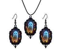 coadipress Gothic Ghost Earrings Necklace Set for Women Vintage Crystal Glass Ghost Cameo Pendant Necklace Cute Goth Ghost Earring Punk Mystic Halloween Jewelry, Middle, Crystal Glass Metal Alloy, No