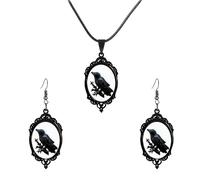 coadipress Gothic Halloween Raven Earrings Necklace for Women Goth Cameo Crow Earrings Vintage Raven Necklace Punk Style Victoria Earring Trendy Halloween Jewelry Gift, L, Resin, No Gemstone