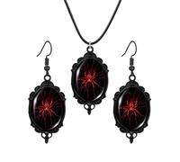 coadipress Gothic Spider Earrings Necklace Set for Women Vintage Crystal Glass Spiders Web Cameo Earring and Necklace Mystic Victorian Bug Earrings Punk Halloween Jewelry, Middle, Crystal Glass Metal