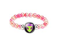 coadipress Green Alien Bracelet for Women Men Funny Colorful Cartoon Space UFO Alien Stretch Bracelet Halloween Fashion Accessories Jewelry, M, Alloy Steel, no gemstone
