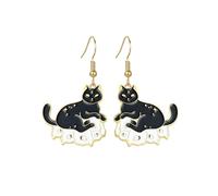 coadipress Halloween Black Cat Earrings for Women Cute Animal Cat Moon Earrings Weird Cat Skull Earrings Funny Halloween Party Novelty Jewelry Gifts, Zinc, No Gemstone