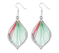 coadipress Handmade Fringe Braided Earrings for Women Boho Woven Lightweight Layered Leaf Geometric Earrings Drop Black Jewelry Fashion Silk Earring Dangle Silver Earrings Jewelry Gifts, Zinc, No