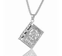 coadipress Holy Bible Book Pendant Necklace for Men Women Stainless Steel Openable Prayer Bible Religious Christian Necklace Retro Scripture Miniature Readable Verse Jewelry for Faith Memorial, Middle