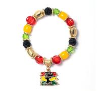 coadipress Juneteenth Africa Bracelet for Women Colorful Africa Map Heart Beaded Stackable Bracelet Afro Power Fist Charm Bracelets 1865 June Nineteenth Accessories Jewelry, M, Alloy Steel, no