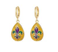 coadipress Mardi Gras Earrings Hoops for Women Dainty Fleur De Lis Feather Mask Crown Jester Hat Hoop Earrings Carnival Dangling Earrings Fat Tuesday Jewelry Accessories, Small, Alloy Steel, No