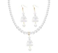 coadipress Pearl Christmas Tree Necklace Earrings Jewelry Set | Artificial Pearl Christmas Tree，Funny Stuff Xmas Jewelry， Baroque Pearl Dangle Drop ，Festival Holiday Accessories Gifts
