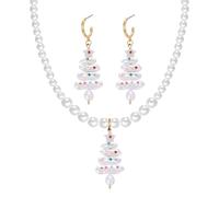 coadipress Pearl Christmas Tree Necklace Earrings Jewelry Set | Artificial Pearl Christmas Tree，Funny Stuff Xmas Jewelry， Baroque Pearl Dangle Drop ，Festival Holiday Accessories Gifts