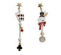 coadipress Playing Card Earrings for Women Red Heart Queen Poker Earrings Delicate Fashion Asymmetric Rabbit Love Heart Pearl Poker Dangle Drop Earrings Gambling Casino Chic Jewelry, Zinc, Pearl
