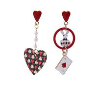coadipress Playing Card Earrings for Women Red Heart Queen Poker Earrings Delicate Fashion Asymmetric Rabbit Love Heart Pearl Poker Dangle Drop Earrings Gambling Casino Chic Jewelry, Zinc, Pearl