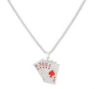 coadipress Playing Card Poker CZ Pendant Necklace for Women Men Stainless Steel Punk Good Luck Ace of Spade Heart Royal Flush Games Chic Rhinestone Necklace Unisex Rock Fashion Jewelry Gifts, XL
