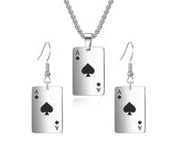 coadipress Playing Card Poker Jewelry Set for Women Men Punk Ace of Spades Heart Royal Flush Chain Earrings and Necklace Unisex Hip Hop Rock Style Halloween Jewelry , Middle, Metal, No Gemstone
