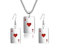 coadipress Playing Card Poker Jewelry Set for Women Men Punk Ace of Spades Heart Royal Flush Chain Earrings and Necklace Unisex Hip Hop Rock Style Halloween Jewelry , Middle, Metal, No Gemstone