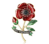 coadipress Poppy Brooch Pins Lest We Forge Red Poppy Flower Lapel Pin Elegant Black Rhinestone Remembrance Enamel Badge for Veterans Memorial Day