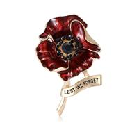 coadipress Poppy Brooch Pins Lest We Forge Red Poppy Flower Lapel Pin Elegant Black Rhinestone Remembrance Enamel Badge for Veterans Memorial Day