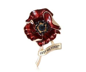 coadipress Poppy Brooch Pins Lest We Forge Red Poppy Flower Lapel Pin Elegant Black Rhinestone Remembrance Enamel Badge for Veterans Memorial Day