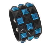 coadipress Punk Leather Studded Bracelet for Men Women 3 Row Punk Rock Black White Cuff Biker Checkered Bracelet Adjustable Genuine Gothic Wristband Halloween Accessories, Middle, Leather, no gemstone