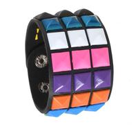 coadipress Punk Leather Studded Bracelet for Men Women 3 Row Punk Rock Black White Cuff Biker Checkered Bracelet Adjustable Genuine Gothic Wristband Halloween Accessories, Middle, Leather, no gemstone