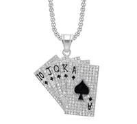 coadipress Punk Stainless Steel Playing Card Poker Tag Pendant Necklace for Women Men Lucky Rock Ace of Spade Heart Royal Flush Games Chain Necklace Hip Hop Unisex Jewelry Gift, Middle, Zinc, Cubic
