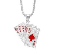 coadipress Punk Stainless Steel Playing Card Poker Tag Pendant Necklace for Women Men Lucky Rock Ace of Spade Heart Royal Flush Games Chain Necklace Hip Hop Unisex Jewelry Gift, Middle, Zinc, Cubic