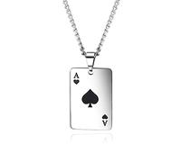 coadipress Punk Stainless Steel Playing Card Poker Tag Pendant Necklace for Women Men Lucky Rock Ace of Spade Heart Royal Flush Games Chain Necklace Hip Hop Unisex Jewelry Gift, Stainless Steel, Cubic
