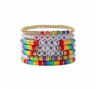 coadipress Rainbow LGBT Pride Bracelet for Women Men Colorful Beaded Lover Heart Stackable Bracelets Handmade Vinyl Disc Bead Stretch Friendship String Bracelet Lesbian Gay Pride Accessories Jewelry