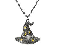 coadipress Rhinestone Halloween Necklace for Women Cute Crystal CZ Ghost Gothic Bat Spider Pumpkin Cat Witch Hat Pendant Necklace Charm Halloween Jewelry Gifts, Middle, Alloy Steel Rhinestone, No