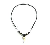 coadipress Shark Tooth Necklace for Men Women Adjustable Cord with Wood Beads Fossil Sharktooth Necklace Hawaiian Summer Beach Surfer Resin Cool Choker Jewelry, Middle, Cord, No Gemstone