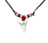 coadipress Shark Tooth Necklace for Men Women Adjustable Cord with Wood Beads Fossil Sharktooth Necklace Hawaiian Summer Beach Surfer Resin Cool Choker Jewelry, Middle, Cord, No Gemstone
