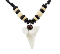 coadipress Shark Tooth Necklace for Men Women Adjustable Cord with Wood Beads Fossil Sharktooth Necklace Hawaiian Summer Beach Surfer Resin Cool Choker Jewelry, Middle, Cord, No Gemstone