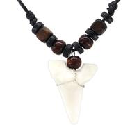 coadipress Shark Tooth Necklace for Men Women Adjustable Cord with Wood Beads Fossil Sharktooth Necklace Hawaiian Summer Beach Surfer Resin Cool Choker Jewelry, Middle, Cord, No Gemstone