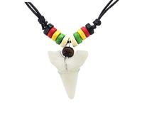 coadipress Shark Tooth Necklace for Men Women Adjustable Cord with Wood Beads Fossil Sharktooth Necklace Hawaiian Summer Beach Surfer Resin Cool Choker Jewelry, Middle, Cord, No Gemstone