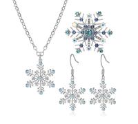 coadipress Snowflake Earring Neckalce Brooch Pin for Women Crystal Rhinestone Clear CZ Snowflakes Earrings Necklace and Brooches Sparkle Christmas Winter Holiday Jewelry, Middle, Crystal Rhinestone