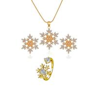 coadipress Snowflake Earrings Necklace Ring Jewelry Set Dainty Crystal Snowflake Flower Pendant Necklace Fashion Sparkling Winter Snowflake Adjustable Ring Christmas Holiday Party Charm Jewelry, M