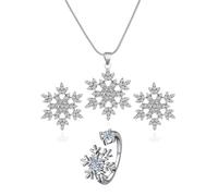 coadipress Snowflake Earrings Necklace Ring Jewelry Set Dainty Crystal Snowflake Flower Pendant Necklace Fashion Sparkling Winter Snowflake Adjustable Ring Christmas Holiday Party Charm Jewelry, M
