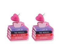 coadipress Teacher Earrings for Women Glitter Acrylic Colorful School Books Dangle Drop Earrings Creative Funny Earth Book Earring Graduation Appreciation Gifts Jewelry, Middle, Acrylic, No Gemstone
