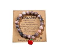 coadipress Teachers Appreciation Bracelet for women Dainty Natural Stone Caterpillar Thank You Bracelet with Message Card Personalized Teacher Day Gifts, M, Alloy Steel, no gemstone