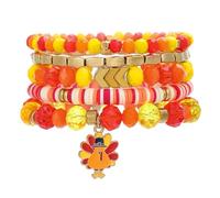 coadipress Thanksgiving Bracelets for Women Fall Autumn Stackable Clay Beaded Heishi Stretch Bracelets Adjustable Pumpkin Turkey Maple Leaf Charm Bracelets Jewelry, Adjustable, Clay Plastic, no